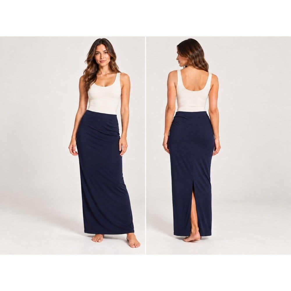 Vintage 90s Kathie Lee Collection Navy Stretch Maxi Skirt Small Bodycon Slit
